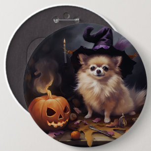 Badge Rond 15,2 Cm Pomeranian Citrouilles Halloween Épouvantable