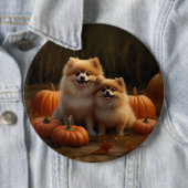 Badge Rond 15,2 Cm Poméranien Chiot Automne Citrouille délice (En situation)