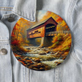 Badge Rond 15,2 Cm pont couvert d'automne classique (En situation)