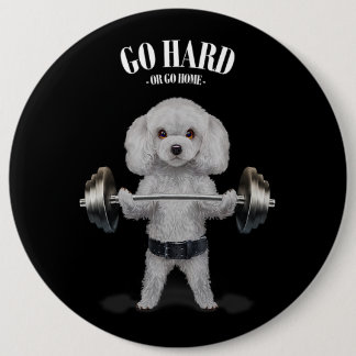 Badge Rond 15,2 Cm Poodle blanc Pog haltérophilie dans Fitness Gym