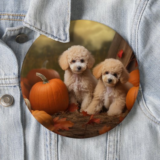 Badge Rond 15,2 Cm Poodle Chiot Automne Citrouille délice (En situation)