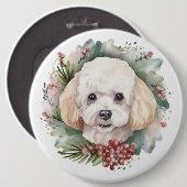 Badge Rond 15,2 Cm Poodle Noël Wreath Festive Pup (Devant & derrière)