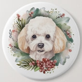 Badge Rond 15,2 Cm Poodle Noël Wreath Festive Pup (Devant)