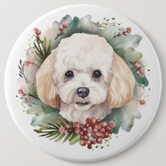 Badge Rond 15,2 Cm Poodle Noël Wreath Festive Pup (Devant)