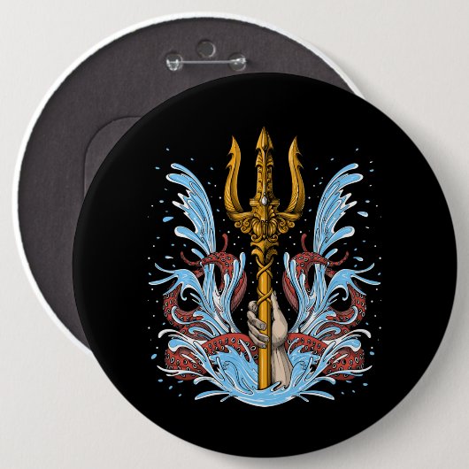 Badge Rond 15,2 Cm Poseidon Trident (Devant & derrière)