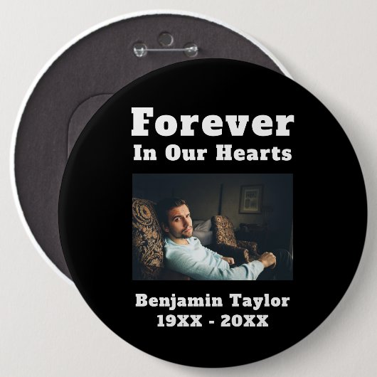 Badge Rond 15,2 Cm Pour toujours dans nos coeurs Texte en mémoire d'a (Devant & derrière)