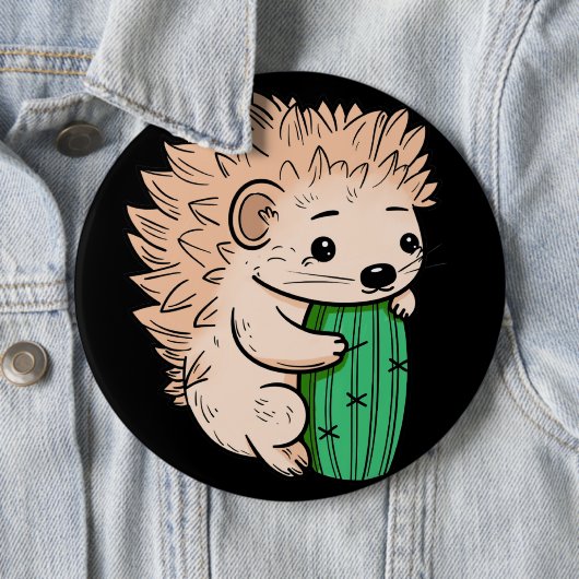 Badge Rond 15,2 Cm Prickly Hug | Hérisson et cactus (En situation)