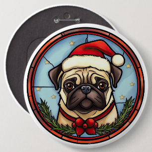 Badge Rond 15,2 Cm Pug Vitrail de Noël