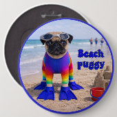 Badge Rond 15,2 Cm Puggy de la plage (Devant & derrière)