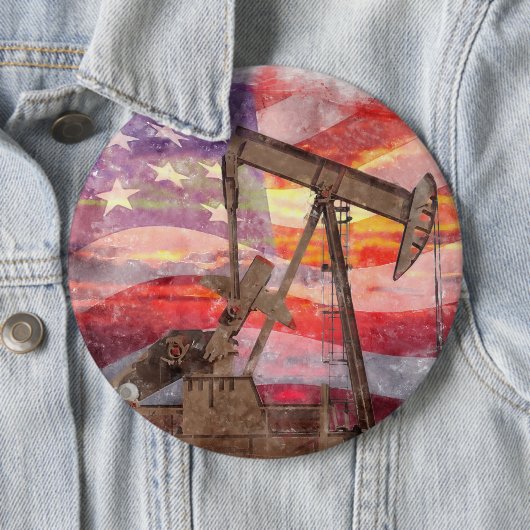 Badge Rond 15,2 Cm Pumpjack silhouette pastille Drapeau américain (En situation)