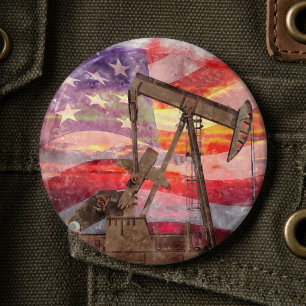 Badge Rond 15,2 Cm Pumpjack silhouette pastille Drapeau américain