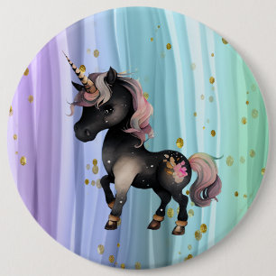 Badge Rond 15,2 Cm Queue noire Unicorne violette rose