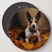 Badge Rond 15,2 Cm Rat Terrier à l'automne Feuilles automne Inspire (Devant & derrière)