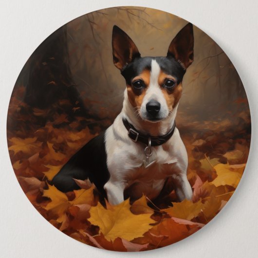 Badge Rond 15,2 Cm Rat Terrier à l'automne Feuilles automne Inspire (Devant)