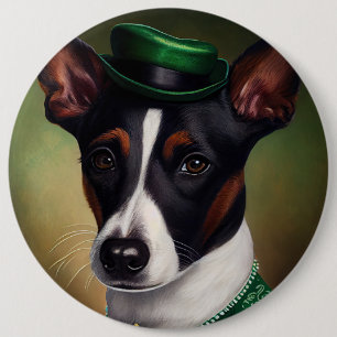 Badge Rond 15,2 Cm Rat Terrier Chien en robe de fête St. Patrick