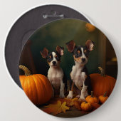 Badge Rond 15,2 Cm Rat Terrier Chiot Automne Citrouille délice (Devant & derrière)