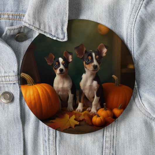 Badge Rond 15,2 Cm Rat Terrier Chiot Automne Citrouille délice (En situation)