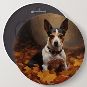 Badge Rond 15,2 Cm Rat Terrier dans les feuilles d'automne qui tomben
