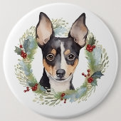 Badge Rond 15,2 Cm Rat Terrier Fête de Noël Wreath Pup (Devant)
