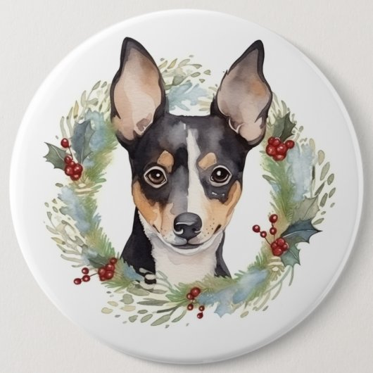 Badge Rond 15,2 Cm Rat Terrier Fête de Noël Wreath Pup (Devant)