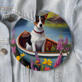 Badge Rond 15,2 Cm Rat Terrier sur une pagaie : une aventure Pittores (En situation)