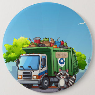 Badge Rond 15,2 Cm Raton laveur mignon et camion de "nourriture"