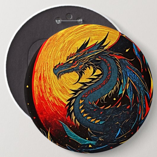 Badge Rond 15,2 Cm Regal Moonlit Dragon Button - Bold & Majestic (Devant & derrière)