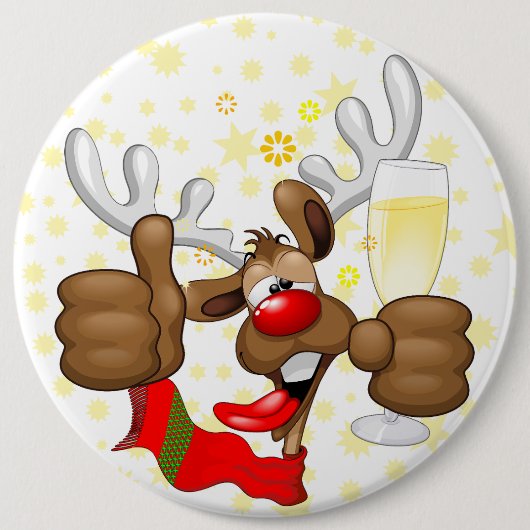 Badge Rond 15,2 Cm Reindeer Drunk Funny Caractère de Noël (Devant)