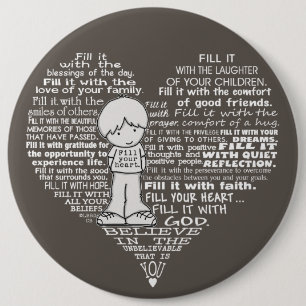 Badge Rond 15,2 Cm Remplissez vos lettres du coeur blanc/Brown foncé