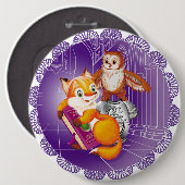 Badge Rond 15,2 Cm renard et hibou (Devant & derrière)