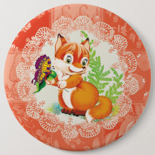 Badge Rond 15,2 Cm renard et papillon