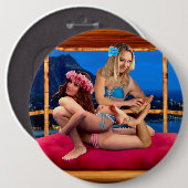 BADGE ROND 15,2 CM RÉPRESSION DE L'IMAGINAIRE HAWAIIEN (Devant & derrière)