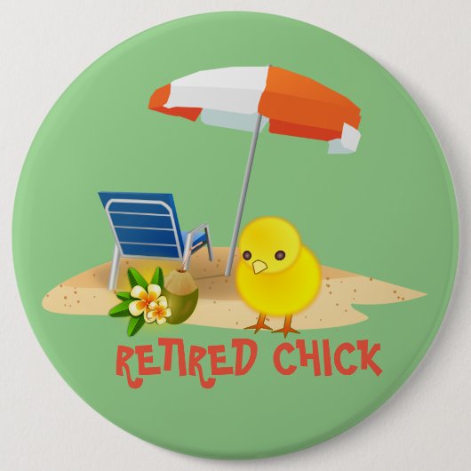 Badge Rond 15,2 Cm Rétired Chick-Beach Scene (Devant)