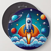 Badge Rond 15,2 Cm Retro, fusée spatiale (Devant & derrière)