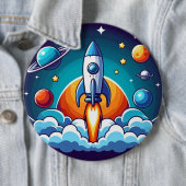 Badge Rond 15,2 Cm Retro, fusée spatiale (En situation)