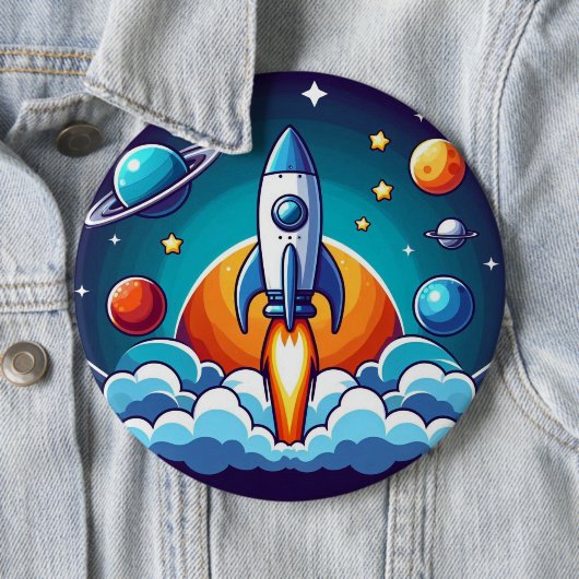 Badge Rond 15,2 Cm Retro, fusée spatiale (En situation)