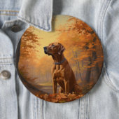 Badge Rond 15,2 Cm Rhodesian Ridgeback à l'automne Feuilles automne I (En situation)