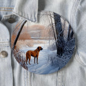 Badge Rond 15,2 Cm Rhodesian Ridgeback Laisser Neige Noël (En situation)