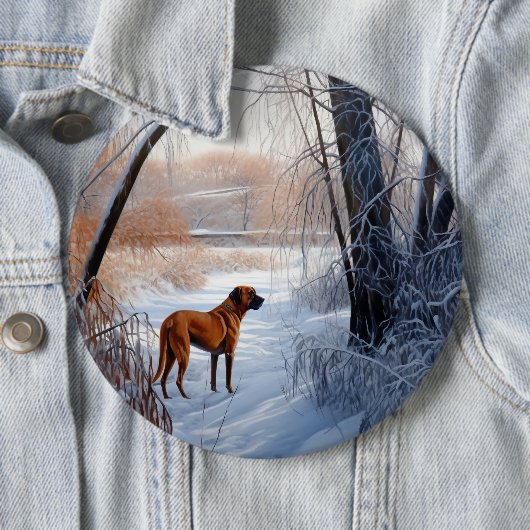 Badge Rond 15,2 Cm Rhodesian Ridgeback Laisser Neige Noël (En situation)