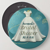 Badge Rond 15,2 Cm Robe de mariée pailletée or teinte sarcelle foncée (Devant & derrière)