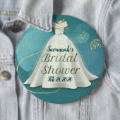 Badge Rond 15,2 Cm Robe de mariée pailletée or teinte sarcelle foncée (En situation)