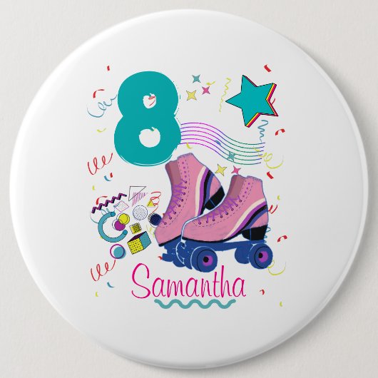 Badge Rond 15,2 Cm Roller Skate Anniversaire Fille Retro Patinage (Devant)