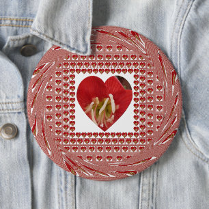 Badge Rond 15,2 Cm Romantique Rouge Fleur Coeur Design 4 Moments spéc