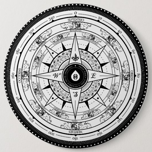 Badge Rond 15,2 Cm Rose de boussole - bouton (blanc) (Devant)