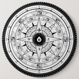 Badge Rond 15,2 Cm Rose de boussole - bouton (blanc)