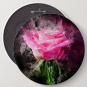 Badge Rond 15,2 Cm Rose roseau aquarelle sur fond noir (Devant & derrière)