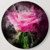 Badge Rond 15,2 Cm Rose roseau aquarelle sur fond noir (Devant)