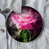 Badge Rond 15,2 Cm Rose roseau aquarelle sur fond noir (En situation)