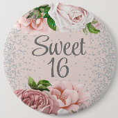 Badge Rond 15,2 Cm Roses rose pâle Floral Silver Parties scintillant (Devant)