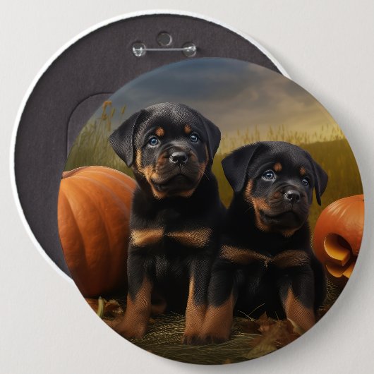 Badge Rond 15,2 Cm Rottweiler Chiot Automne Citrouille de plaisir (Devant & derrière)